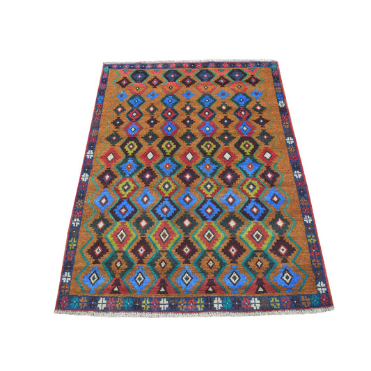 Tribal & Geometric Wool Hand Knotted Rug Multicolored No Border 3.5X4.5 -O053274