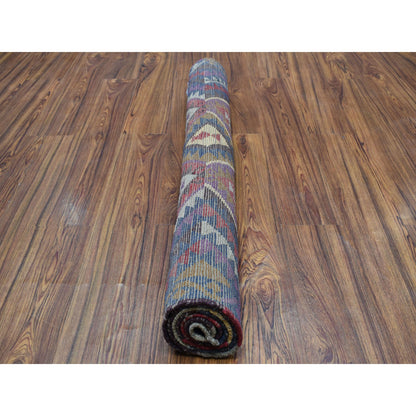 Tribal & Geometric Wool Hand Knotted Rug Blue No Border 3.8X5.7 -O053276