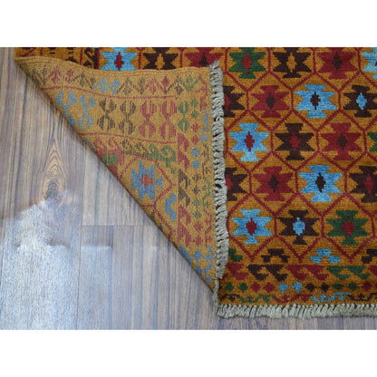 Tribal & Geometric Wool Hand Knotted Rug Orange No Border 3.5X4.10 -O053279