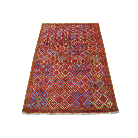 Tribal & Geometric Wool Hand Knotted Rug Multicolored No Border 3.5X5.0 -O053281