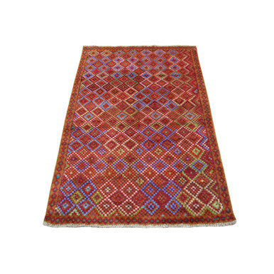 Tribal & Geometric Wool Hand Knotted Rug Multicolored No Border 3.5X5.0 -O053281