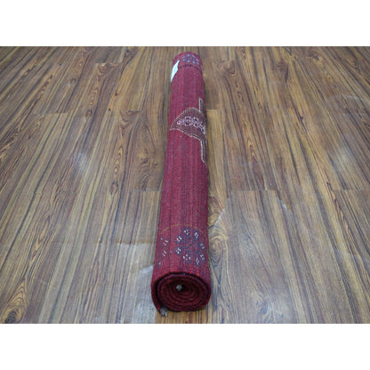 Tribal & Geometric Wool Hand Knotted Rug Red No Border 3.7X4.10 -O053285