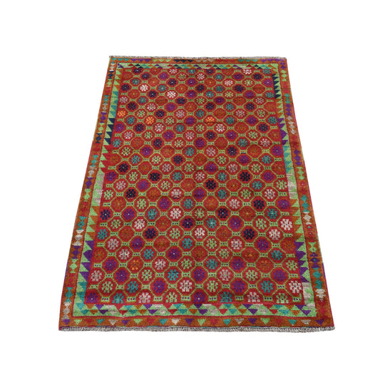 Tribal & Geometric Wool Hand Knotted Rug Orange No Border 3.0X4.8 -O053288