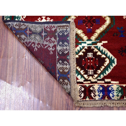 Tribal & Geometric Wool Hand Knotted Rug Red No Border 3.3X4.9 -O053290