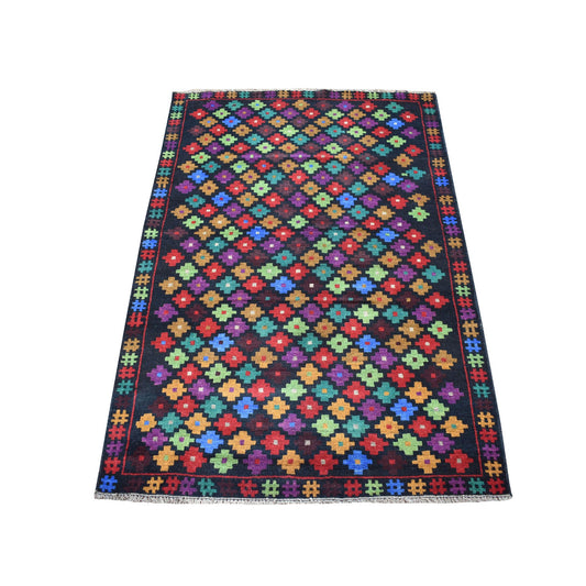 Tribal & Geometric Wool Hand Knotted Rug Black No Border 3.5X5.0 -O053291