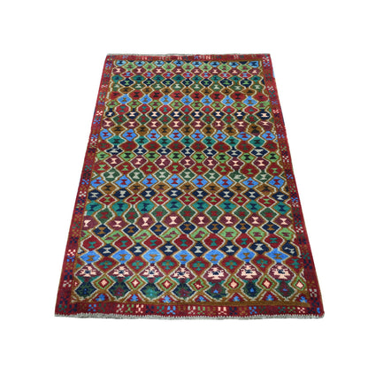 Tribal & Geometric Wool Hand Knotted Rug Red No Border 3.3X5.0 -O053292
