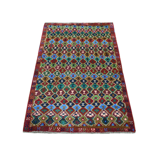 Tribal & Geometric Wool Hand Knotted Rug Red No Border 3.3X5.0 -O053292