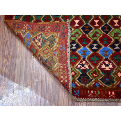 Tribal & Geometric Wool Hand Knotted Rug Red No Border 3.3X5.0 -O053292