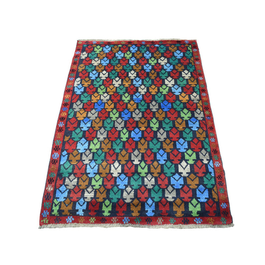 Tribal & Geometric Wool Hand Knotted Rug Red No Border 3.5X4.8 -O053293