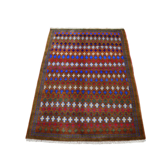 Tribal & Geometric Wool Hand Knotted Rug Multicolored No Border 3.3X4.7 -O053294