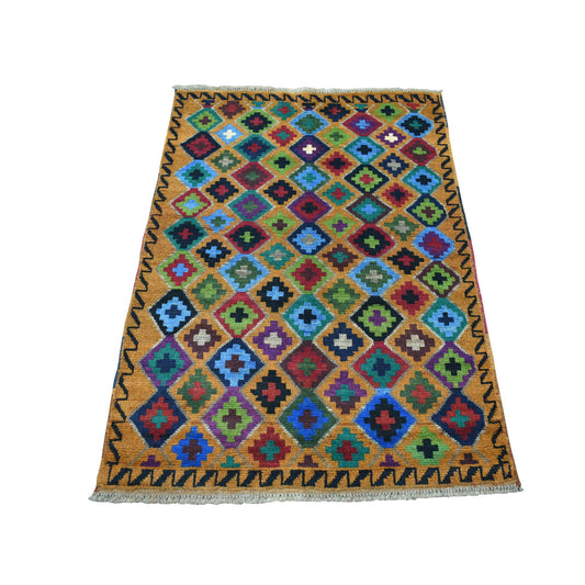 Tribal & Geometric Wool Hand Knotted Rug Multicolored No Border 3.4X4.8 -O053295