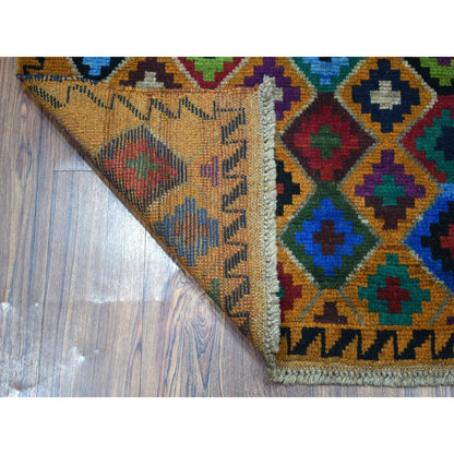 Tribal & Geometric Wool Hand Knotted Rug Multicolored No Border 3.4X4.8 -O053295