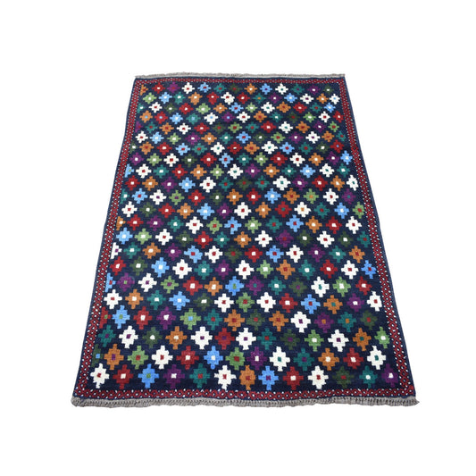 Tribal & Geometric Wool Hand Knotted Rug Blue No Border 3.4X4.8 -O053296