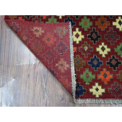 Tribal & Geometric Wool Hand Knotted Rug Red No Border 3.1X4.10 -O053299