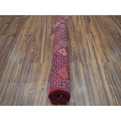 Tribal & Geometric Wool Hand Knotted Rug Red No Border 3.1X4.10 -O053299