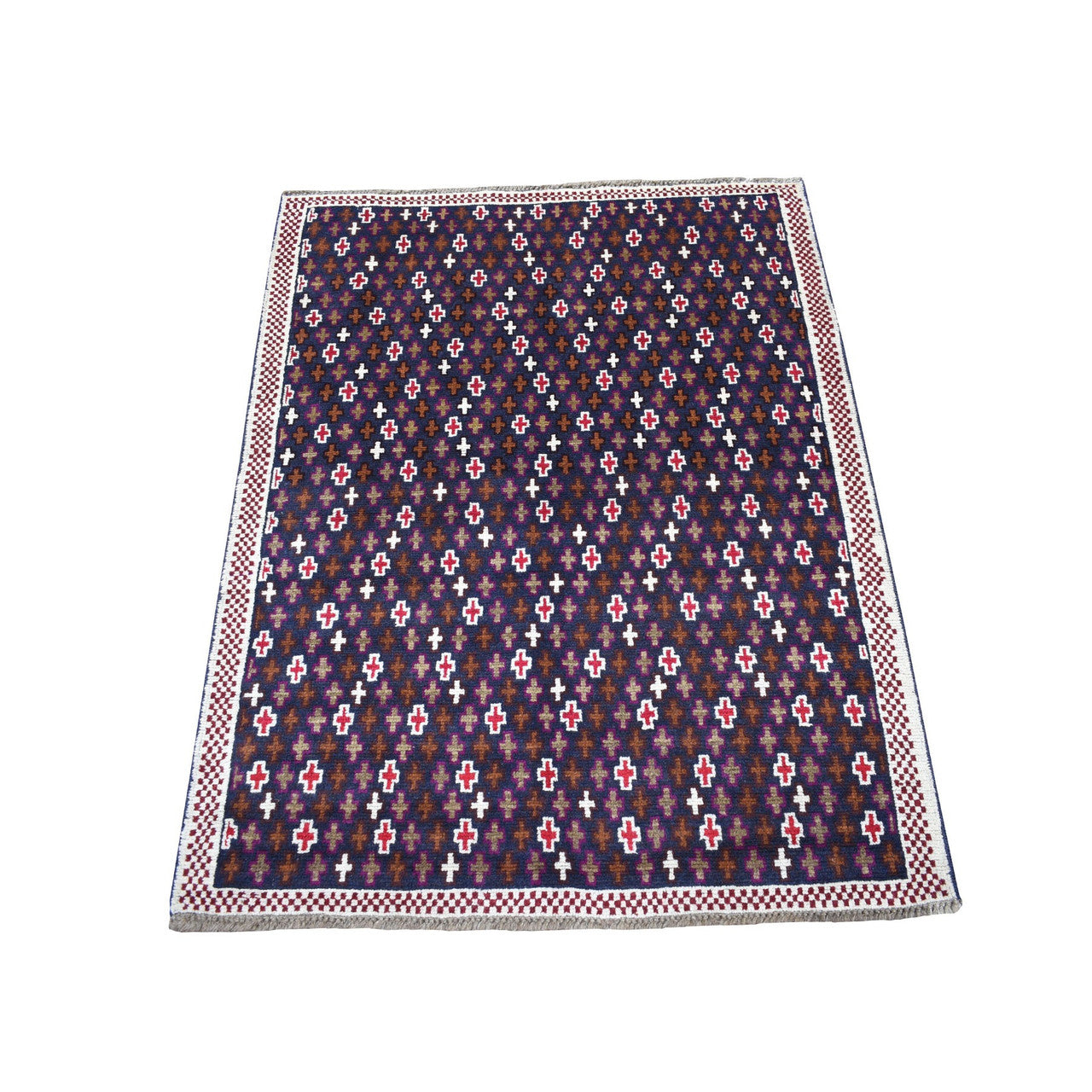 Tribal & Geometric Wool Hand Knotted Rug Blue No Border 3.4X4.6 -O053300