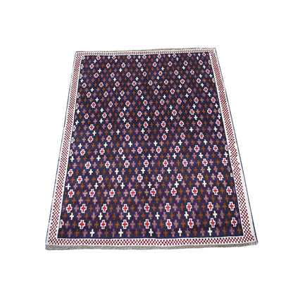Tribal & Geometric Wool Hand Knotted Rug Blue No Border 3.4X4.6 -O053300