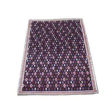 Tribal & Geometric Wool Hand Knotted Rug Blue No Border 3.4X4.6 -O053300