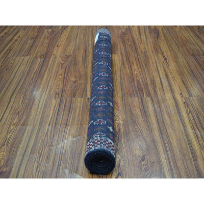 Tribal & Geometric Wool Hand Knotted Rug Blue No Border 3.4X4.6 -O053300