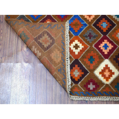 Tribal & Geometric Wool Hand Knotted Rug Multicolored No Border 3.5X4.10 -O053301