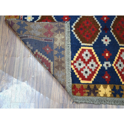 Tribal & Geometric Wool Hand Knotted Rug Blue No Border 3.8X5.9 -O053306