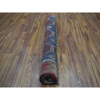 Tribal & Geometric Wool Hand Knotted Rug Blue No Border 3.8X5.9 -O053306