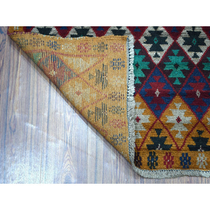 Tribal & Geometric Wool Hand Knotted Rug Red No Border 4.1X5.9 -O053307