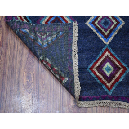 Tribal & Geometric Wool Hand Knotted Rug Blue No Border 4.2X5.7 -O053309