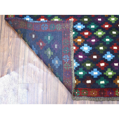 Tribal & Geometric Wool Hand Knotted Rug Blue No Border 4.1X6.0 -O053311