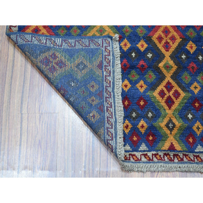 Tribal & Geometric Wool Hand Knotted Rug Blue No Border 4.1X5.8 -O053316