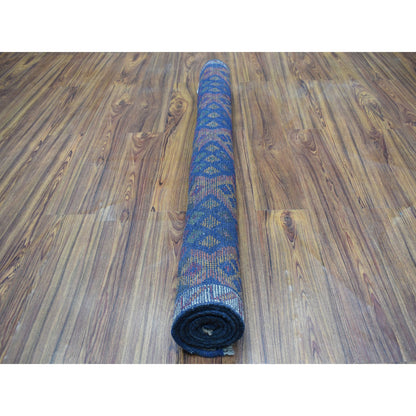 Tribal & Geometric Wool Hand Knotted Rug Blue No Border 4.1X5.8 -O053316