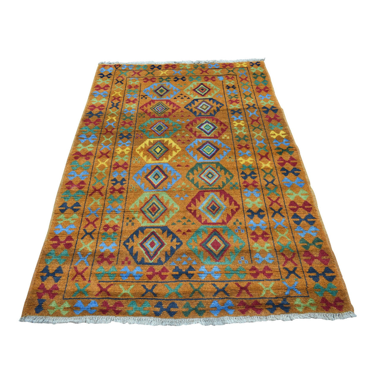 Tribal & Geometric Wool Hand Knotted Rug Orange No Border 4.3X6.0 -O053317