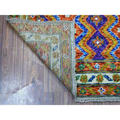 Tribal & Geometric Wool Hand Knotted Rug Orange Ivory 4.0X5.10 -O053319