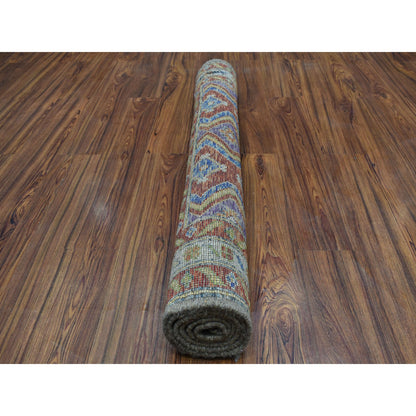 Tribal & Geometric Wool Hand Knotted Rug Orange Ivory 4.0X5.10 -O053319