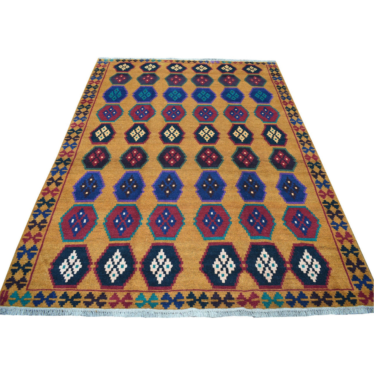 Tribal & Geometric Wool Hand Knotted Rug Orange No Border 6.0X7.10 -O053331