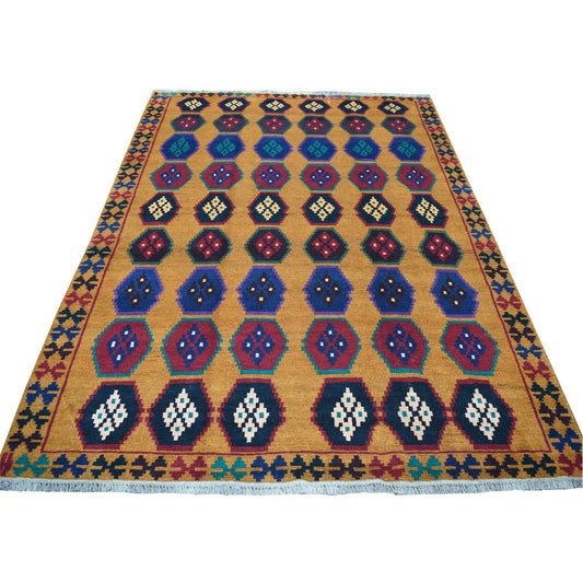 Tribal & Geometric Wool Hand Knotted Rug Orange No Border 6.0X7.10 -O053331