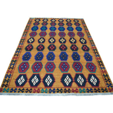Tribal & Geometric Wool Hand Knotted Rug Orange No Border 6.0X7.10 -O053331