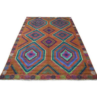 Tribal & Geometric Wool Hand Knotted Rug Multicolored No Border 6.0X8.0 -O053333