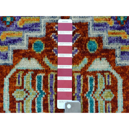 Tribal & Geometric Wool Hand Knotted Rug Red Purple 4.10X6.6 -O053334