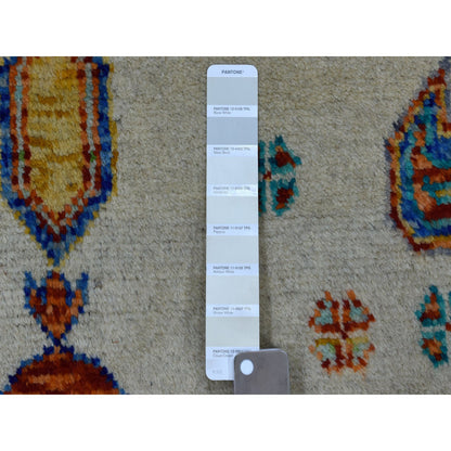 Tribal & Geometric Wool Hand Knotted Rug Ivory Red 5.0X6.7 -O053337