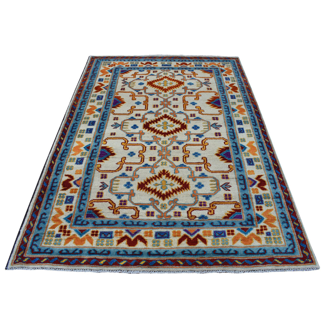 Tribal & Geometric Wool Hand Knotted Rug Ivory Vanilla Custard 5.8X7.8 -O053341