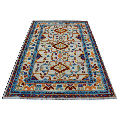Tribal & Geometric Wool Hand Knotted Rug Ivory Vanilla Custard 5.8X7.8 -O053341