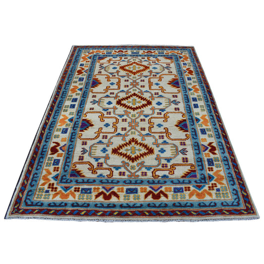 Tribal & Geometric Wool Hand Knotted Rug Ivory Vanilla Custard 5.8X7.8 -O053341
