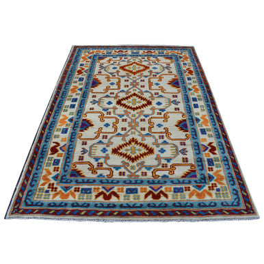 Tribal & Geometric Wool Hand Knotted Rug Ivory Vanilla Custard 5.8X7.8 -O053341