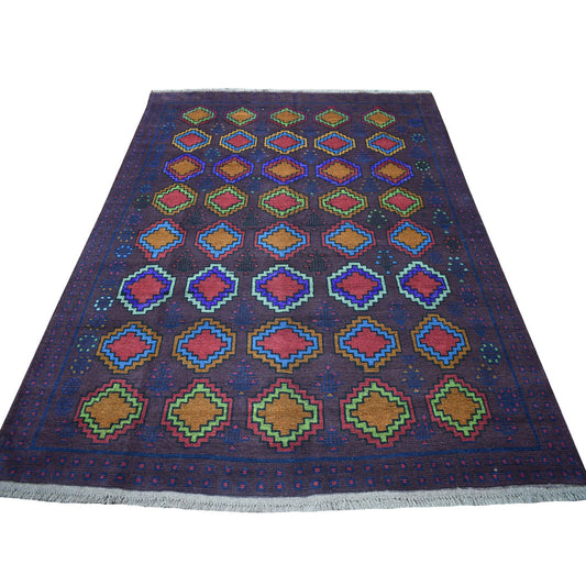 Tribal & Geometric Wool Hand Knotted Rug Purple No Border 5.10X7.8 -O053343