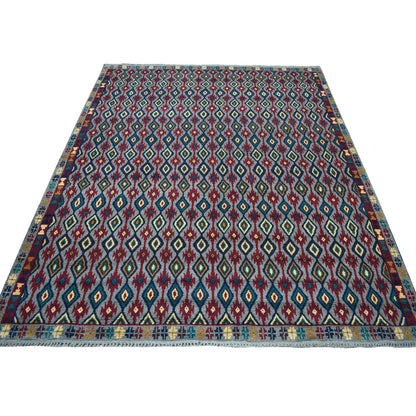 Tribal & Geometric Wool Hand Knotted Rug Grey No Border 6.2X7.3 -O053347