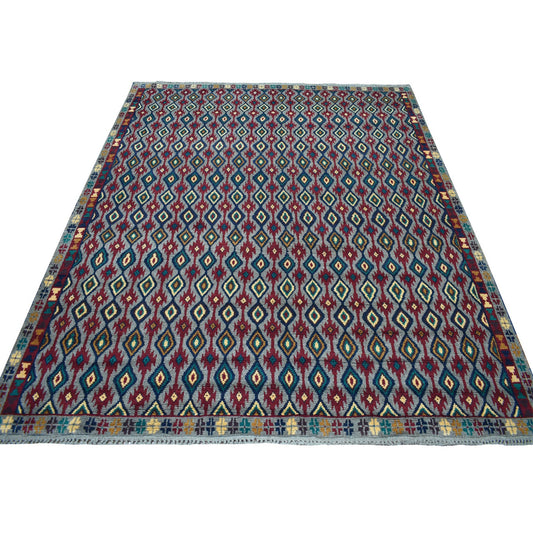 Tribal & Geometric Wool Hand Knotted Rug Grey No Border 6.2X7.3 -O053347