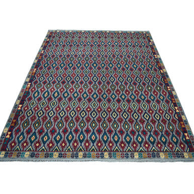 Tribal & Geometric Wool Hand Knotted Rug Grey No Border 6.2X7.3 -O053347