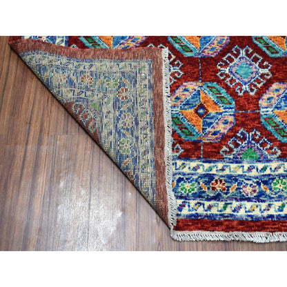 Tribal & Geometric Wool Hand Knotted Rug Red Blue 6.9X8.7 -O053348