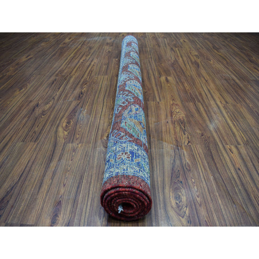 Tribal & Geometric Wool Hand Knotted Rug Red Blue 6.9X8.7 -O053348